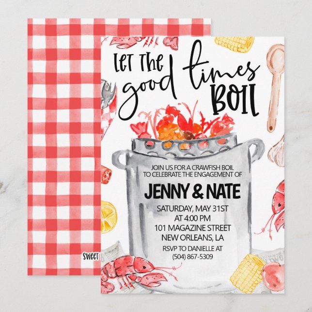 Convite de festa de noivado do Boil de Lagostins (Frente/Verso)