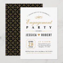 Convite de Festa de Noivado Elegante | Dourado e P