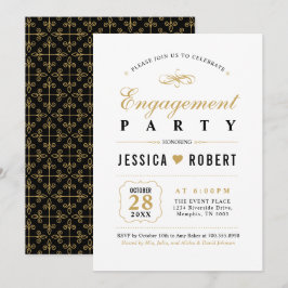 Convite de Festa de Noivado Elegante | Dourado e P