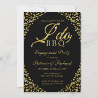Convite de festa de noivado Gold Black I DO BBQ