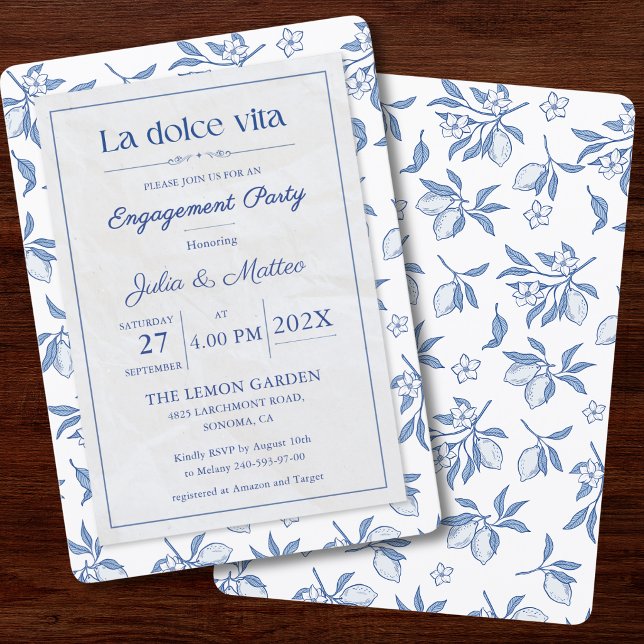 Convite de festa de noivado La Dolce Vita | Azul  (Criador carregado)