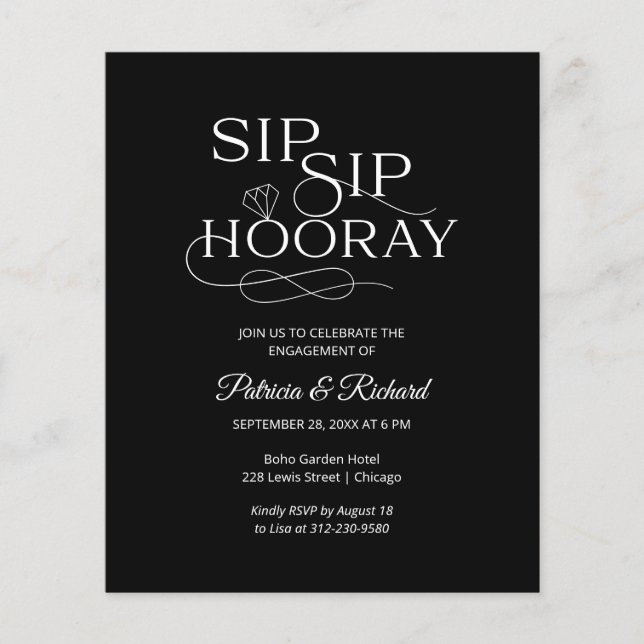 Convite de festa de noivado Orçamento Sip Sip Hurr (Frente)