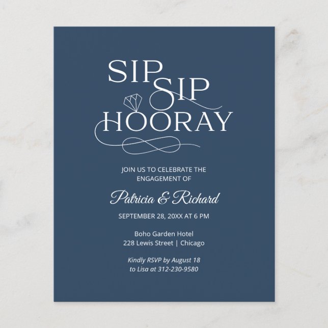 Convite de festa de noivado Orçamento Sip Sip Hurr (Frente)