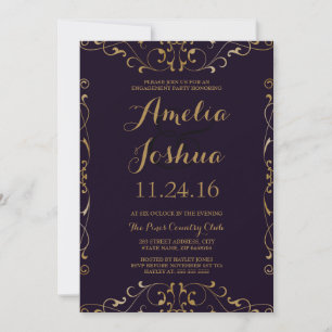 Convite de festa de noivado roxo elegante com rede