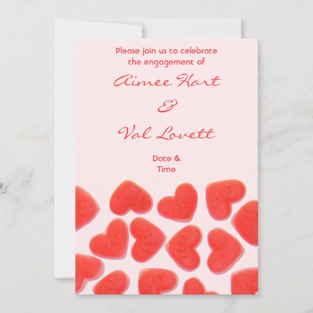 Convite de 'festa de noivado' Sweet Hearts Pink (Frente)