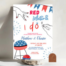Convite de festa de noivado Vermelho Branco e Eu f