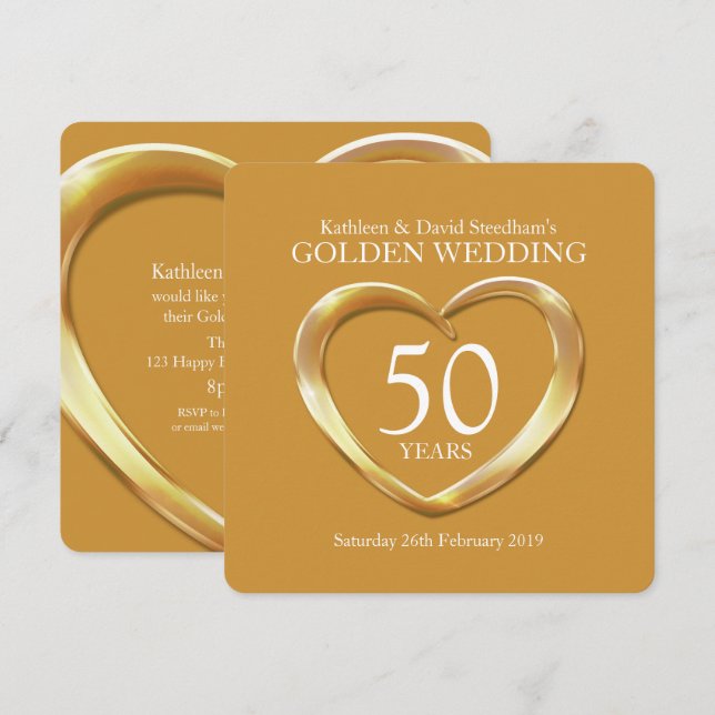 Convite de festa de ouro de casamento de 50 anos c (Frente/Verso)