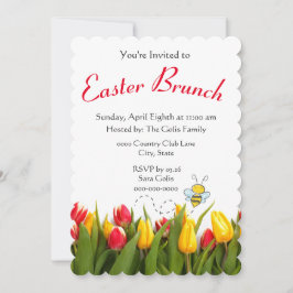 Convite de Festa de Páscoa com Tulipas Vermelhas