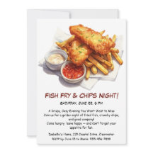 Convite de Festa de Peixe Frito e Batatas – Casual