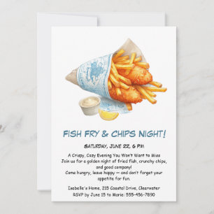 Convite de Festa de Peixe Frito e Batatas – Casual