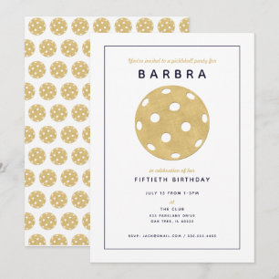 Convite de Festa de Pickleball Chic Dourado Preto