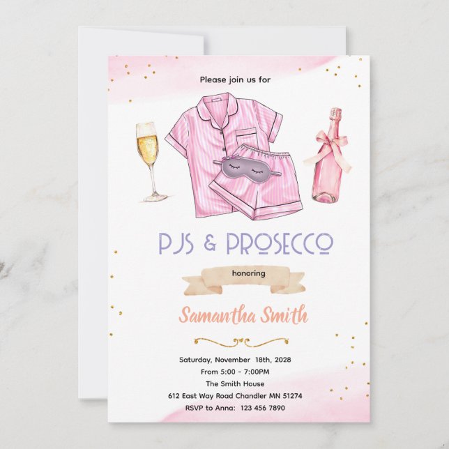 convite de festa de pijama e prosecco (Frente)