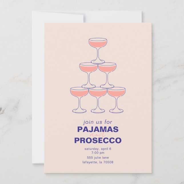 Convite de Festa de Pijamas e Prosecco (Frente)