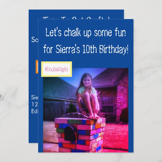 Convite de Festa de Pintura a Giz Criativa (Frente/Verso)