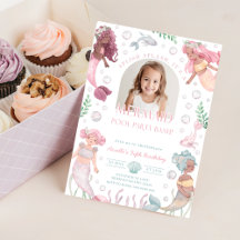 Convite de Festa de Piscina de Sereia Editável. Sp