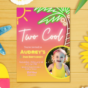 Convite de festa de piscina Neon Two Cool com foto