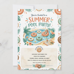 Convite de festa de piscina no final de verão com