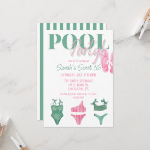 Convite de Festa de Piscina Preppy