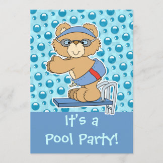 Convite de festa de piscina Urso Teddy mergulhando
