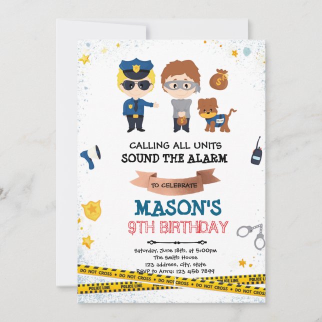 convite de festa de polícia e ladrão (Frente)