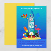 Convite de festa de praia do Summer Club com logot