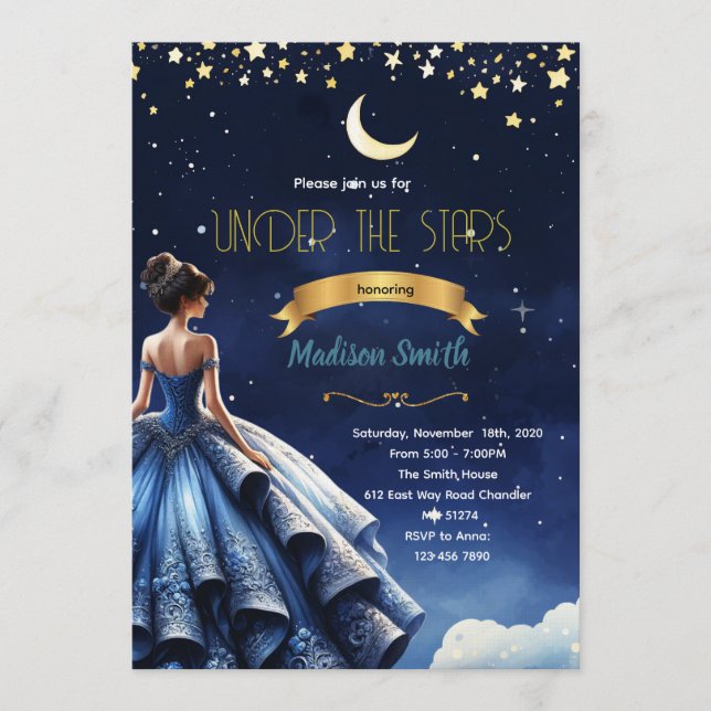 Convite de festa de Quinceanera Noite Estrelada (Frente)