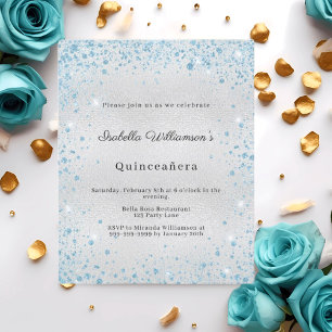 Convite de festa de Quinceanera prata azul inverno