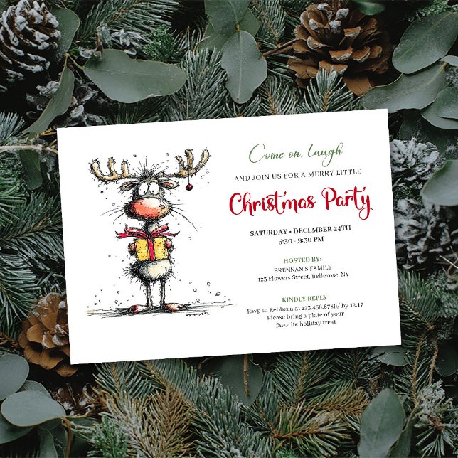 Convite de festa de renas desenhadas à mão caprich (Whimsical hand drawn reindeer party invitation

)