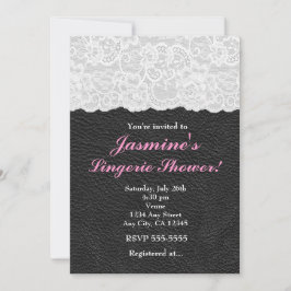 Convite de festa de renda branca e couro preto