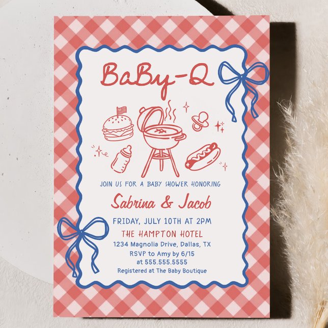Convite de festa de revelação de BaBy-Q de Gingham (Criador carregado)