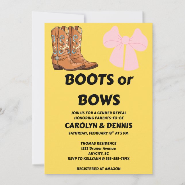 Convite de Festa de Revelação de Gênero Botas ou L (Frente)