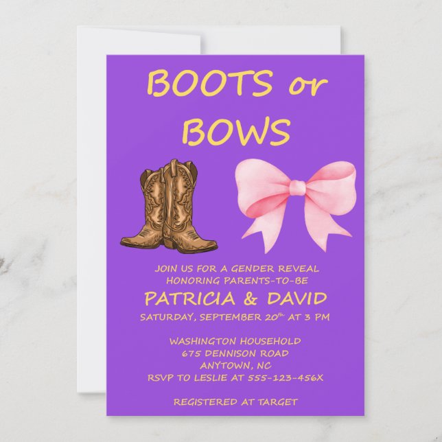 Convite de Festa de Revelação de Gênero Botas ou L (Frente)