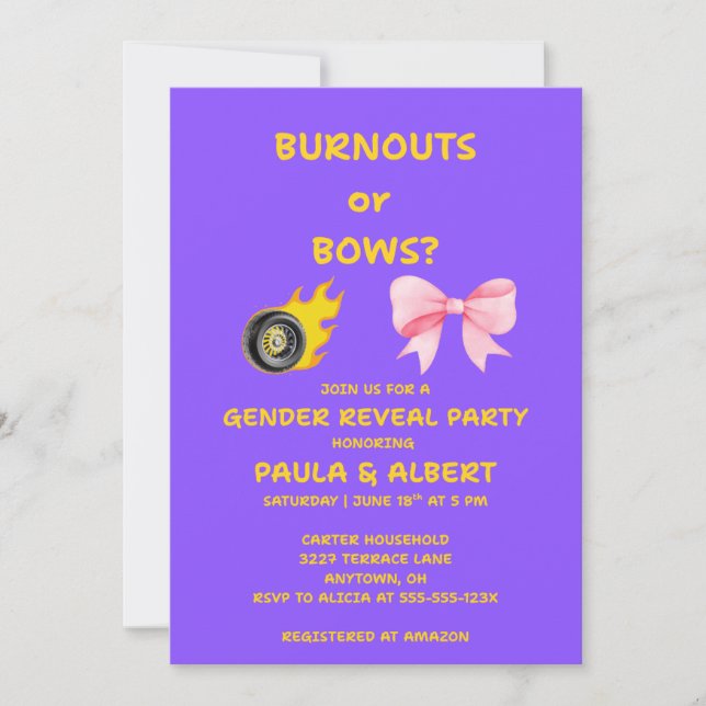 Convite de festa de revelação de gênero Burnouts o (Frente)