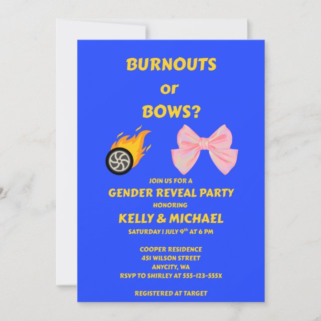 Convite de festa de revelação de gênero Burnouts o (Frente)