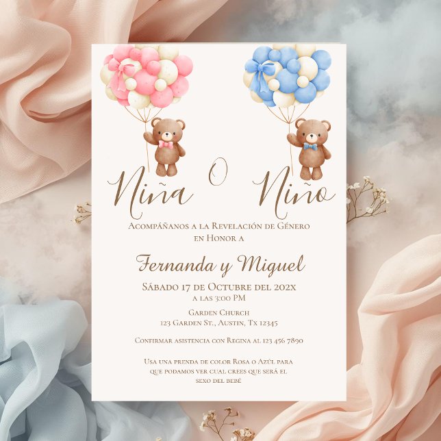 Convite de Festa de Revelação de Gênero do Urso e  (Criador carregado)