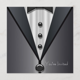 Convite de festa de smoking preto e vestido preto