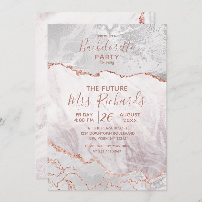 Convite de Festa de solteira Dourada de branco e R (Frente/Verso)