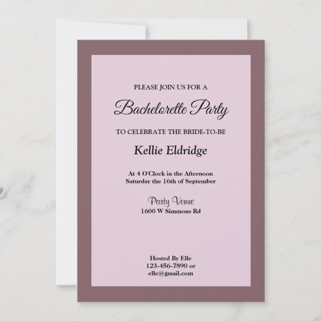 Convite de Festa de solteira Enquadrada Roxo/Blush (Frente)