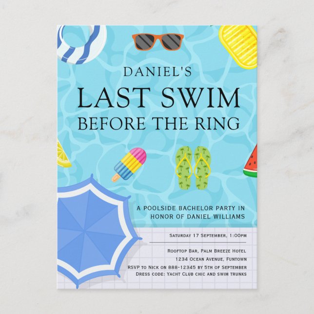 Convite de Festa de Solteiro à Beira da Piscina (Frente)