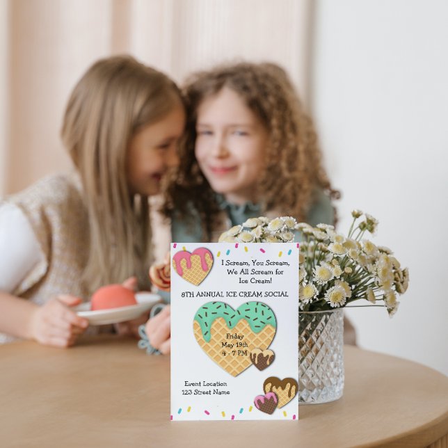 Convite de festa de sorvete social fofo (Criador carregado)