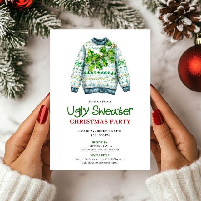 Convite de festa de suéter feio engraçado minimali (Minimalist Funny Ugly Sweater Party Invite)