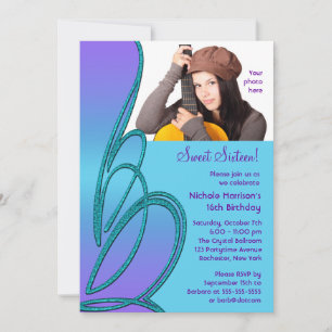 Convite de festa de Sweet Sixteen com foto em roxo