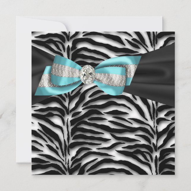 Convite de festa de Teal Blue Zebra para todas as  (Frente)