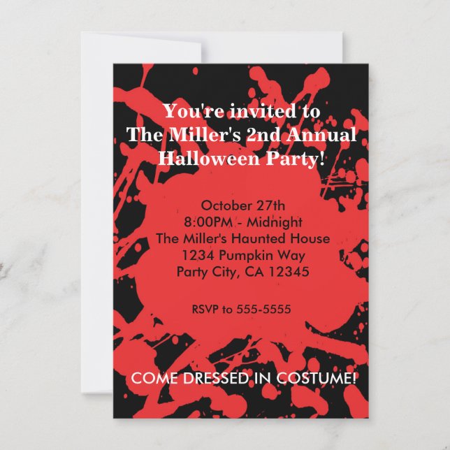 Convite de Festa de Terror Halloween Sangue no Pre (Frente)