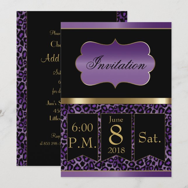 Convite de festa de todos os propósitos - Leopardo (Frente/Verso)