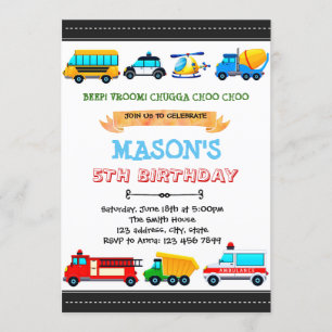 Convite de festa de transporte fofo