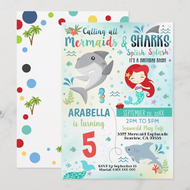 Convite de Festa de Tubarão Sereia (Frente/Verso)