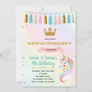 Convite de festa de unicórnio princesa fofa