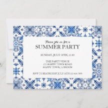 Convite de Festa de Verão com Moldura de Azulejo M