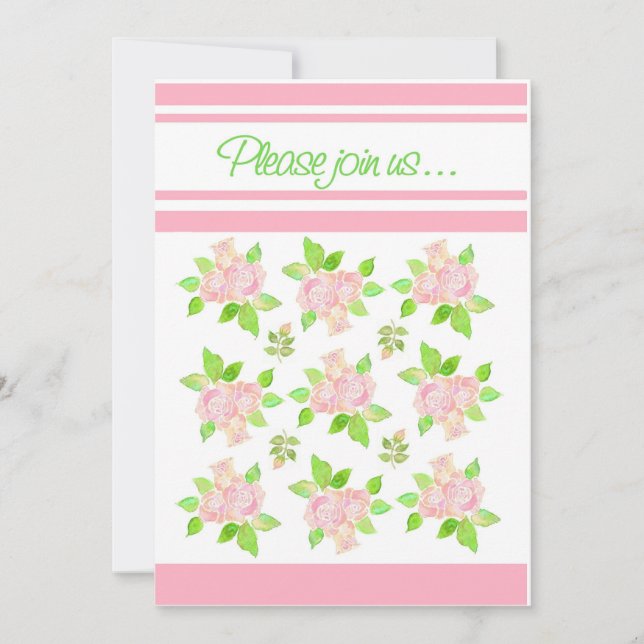 Convite de festa de verão com rosas cor-de-rosa vi (Frente)